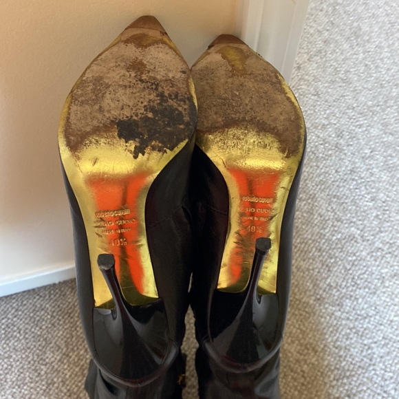 Roberto Cavalli Grace Palide black leather boot w gold snake hardware 40/10 - Picture 7 of 10